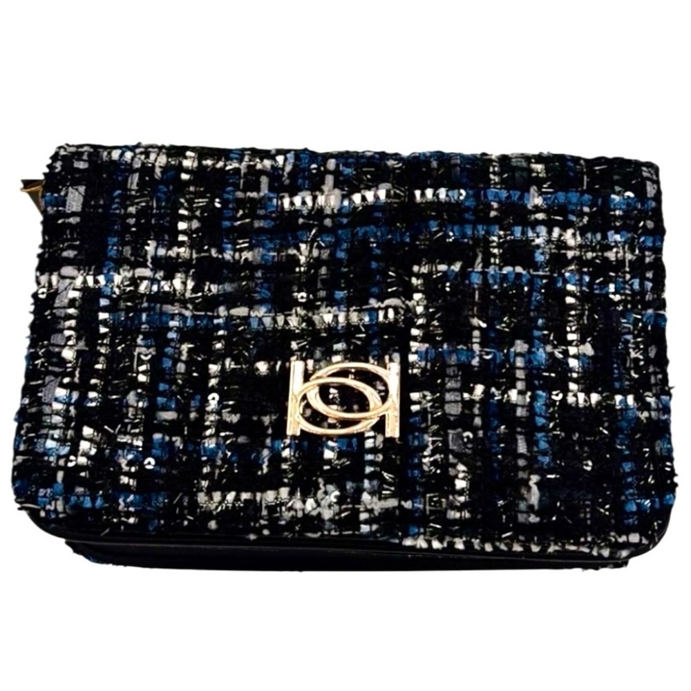 Bebe NWT Black and Blue Tweed Crossbody